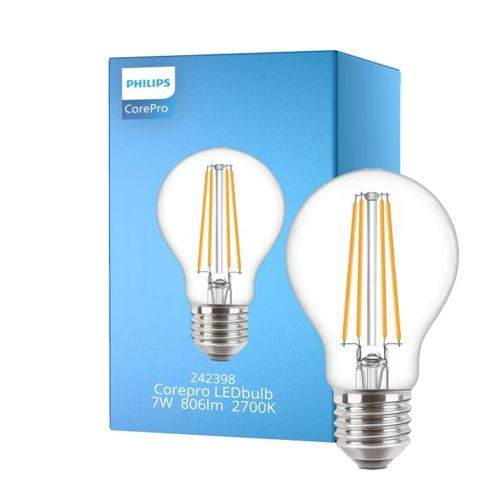 Philips Corepro LED Bulbo E27 Pera Clara 7W 806lm - 827 Luz muy Cálida | Reemplazo 60W