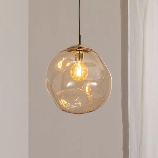 Lámpara colgante de cristal Sol, Ø 35cm, negro/ámbar