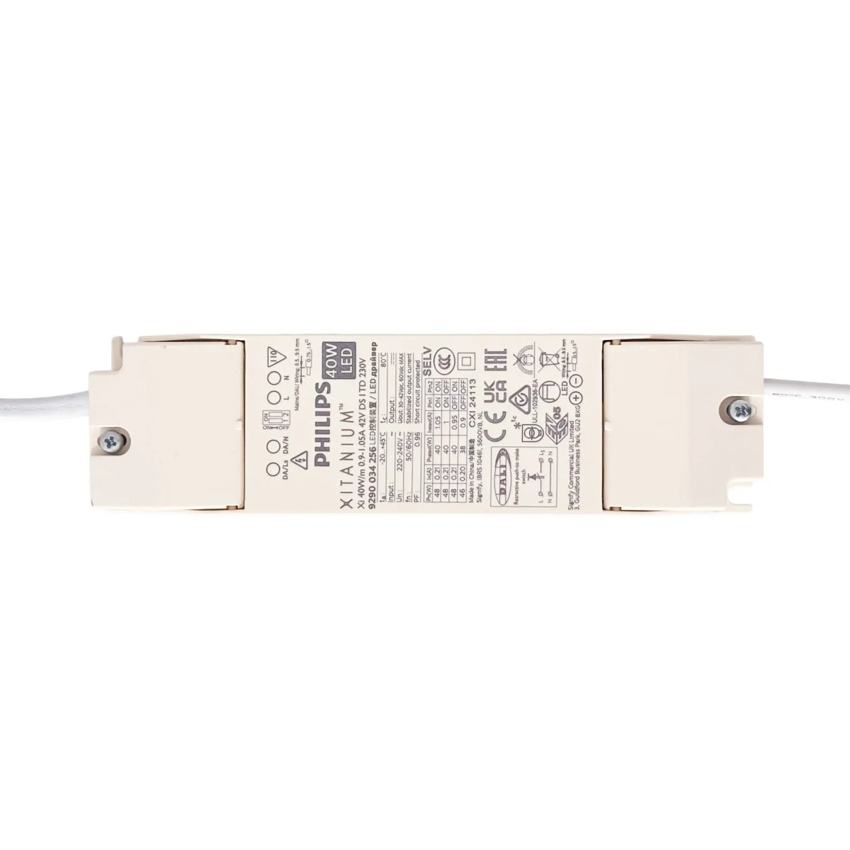 Driver regulable DALI 2.0 - Philips Xitanium - 220-240V - Salida 42V DC - 0.9-1.05A - 40W