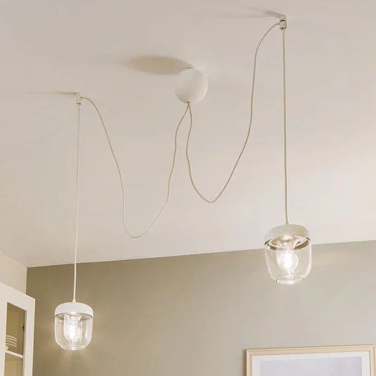 UMAGE Acorn lámpara colgante blanco/acero, 2 luces