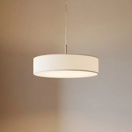 Lámpara colgante Lindby Sebatin, Ø 50 cm, blanca, tela, E27