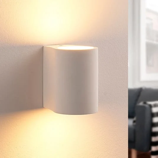 Aplique de pared Lindby Jannes, redondo, blanco, escayola, G9, pintable