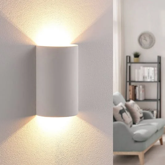 Aplique de pared LED Lindby Jenke, altura 16 cm, blanco, escayola
