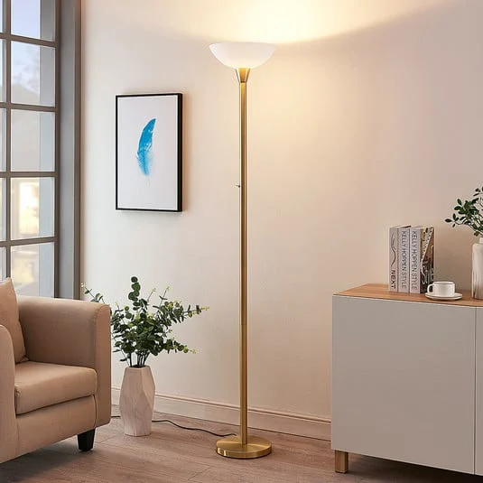 Lindby lámpara de pie Ignacia, color latón, cristal, 180 cm, E27