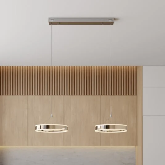 Lucande Lámpara colgante LED Lyani, 85 cm, 2 luces, cromada, atenuable