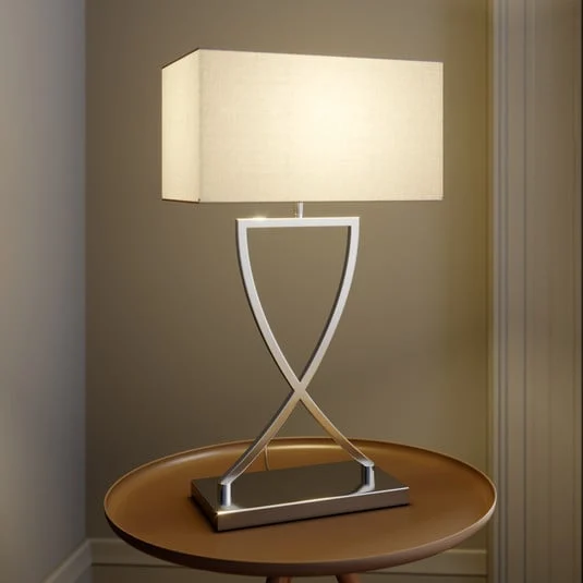 Lucande lámpara de mesa Evaine, cromo/blanco, metal, 66 cm, E27