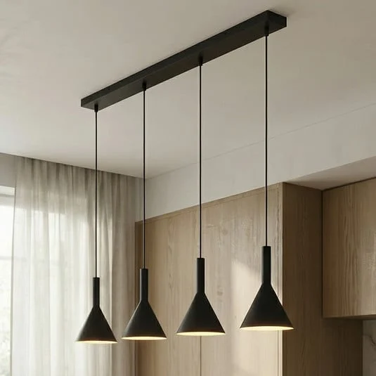 Arcchio Lámpara colgante Tadej, 4 luces, blanco y negro, metal, E27