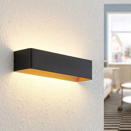Arcchio Aplique de pared LED Karam, 37 cm, negro, metal, arriba/abajo