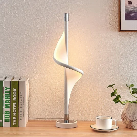 Lucande Lámpara de mesa LED Edano, 60 cm, blanca, textil, atenuable