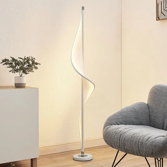 Lucande Lámpara de pie LED Edano, 154 cm, blanca, textil, atenuable