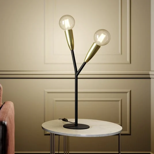 Lucande Carlea lámpara de mesa 2 luces latón negro