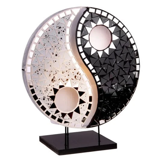 Lámpara de mesa Ying Yang piedras mosaico negro