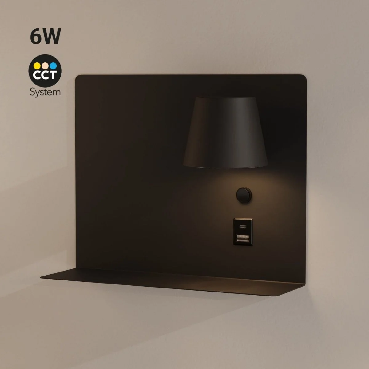 Aplique de pared para lectura "BASKOP" - 6W - CCT - Puerto USB + USB-C