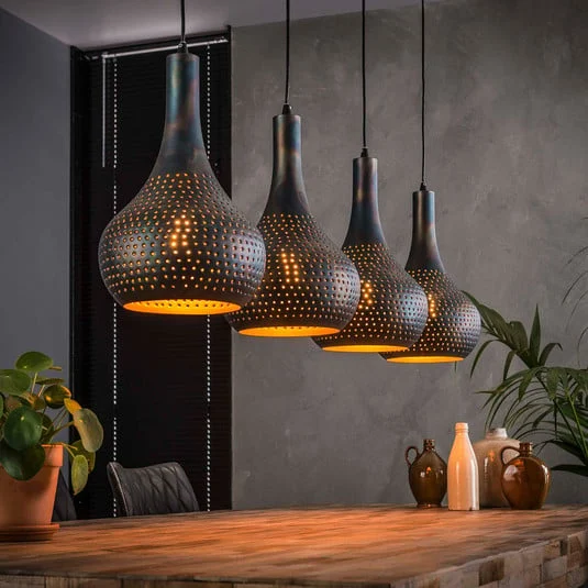 Lámpara colgante Bombur de 4 luces negro-marrón