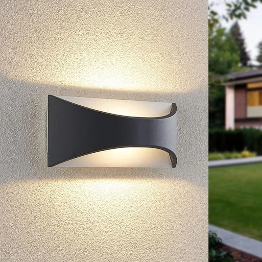 Aplique de pared LED Lindby Mathea, 30 cm, antracita, aluminio, IP65