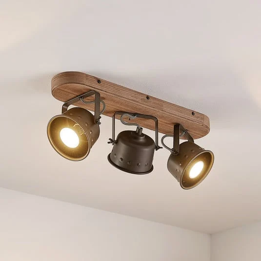 Downlight Rubinjo de Lindby, 45 cm, 3 luces, madera, GU10