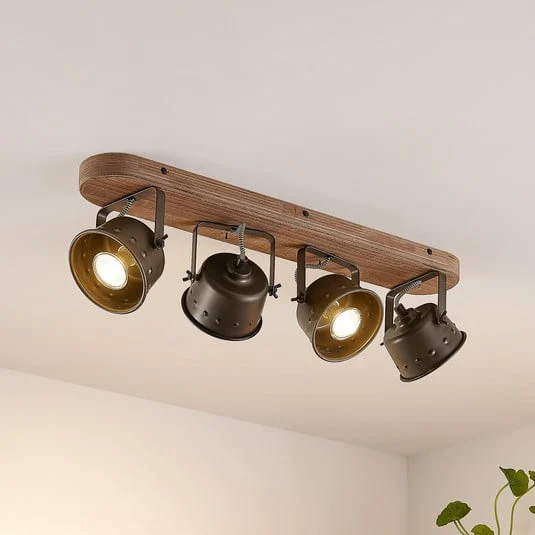 Downlight Rubinjo de Lindby, 62 cm, 4 luces, madera, GU10