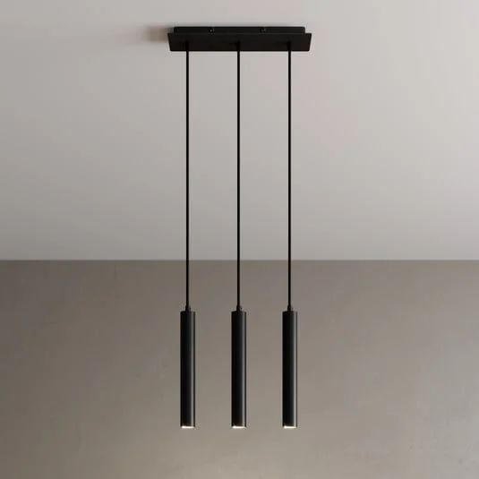 Arcchio Lámpara colgante LED Franka, 3 luces, larga, negra, aluminio