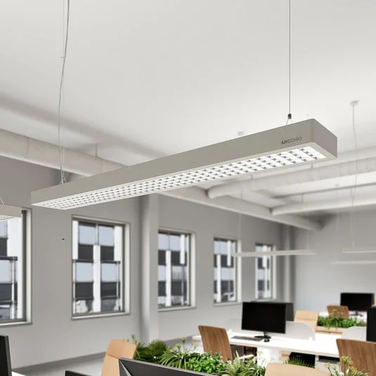 Arcchio Susi lámpara colgante LED de oficina, plata, 120 cm, 4000K, DALI