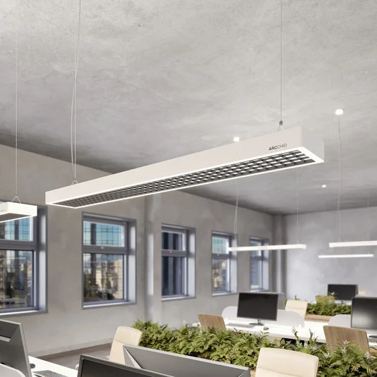 Arcchio Susi lámpara colgante LED de oficina, blanca, 120 cm, 4.000K, DALI