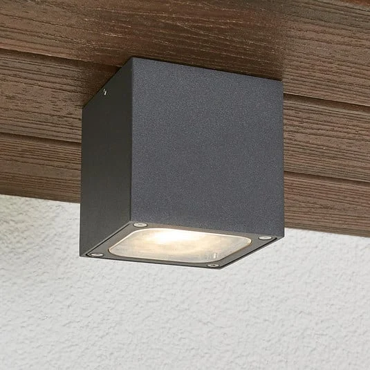 Plafón LED Lucande Tanea, 10 x 10 cm, gris oscuro, IP54