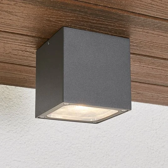 Plafón LED Lucande Tanea, 12 x 12 cm, gris oscuro, IP54