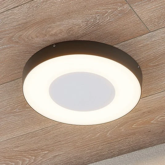 lámpara LED de techo para exterior Lucande Sora, redonda, sensor, IP54