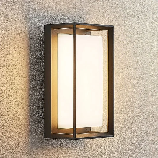 Arcchio Aplique de pared LED Ismera, antracita/opal, IP65, cristal