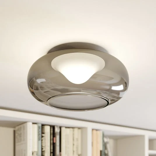 Lucande Lámpara LED de techo Mijo, Ø 43 cm, gris humo, cristal