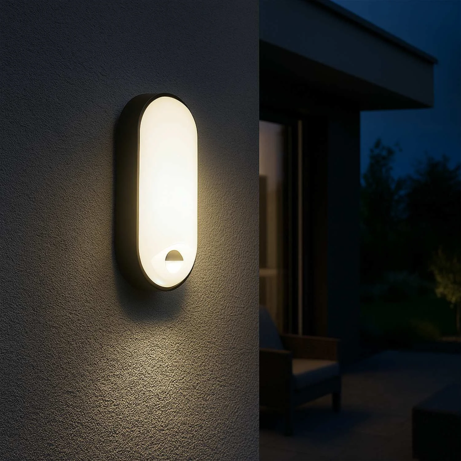 Plafón LED exterior ovalado con sensor PIR - 15W - CCT - IP65