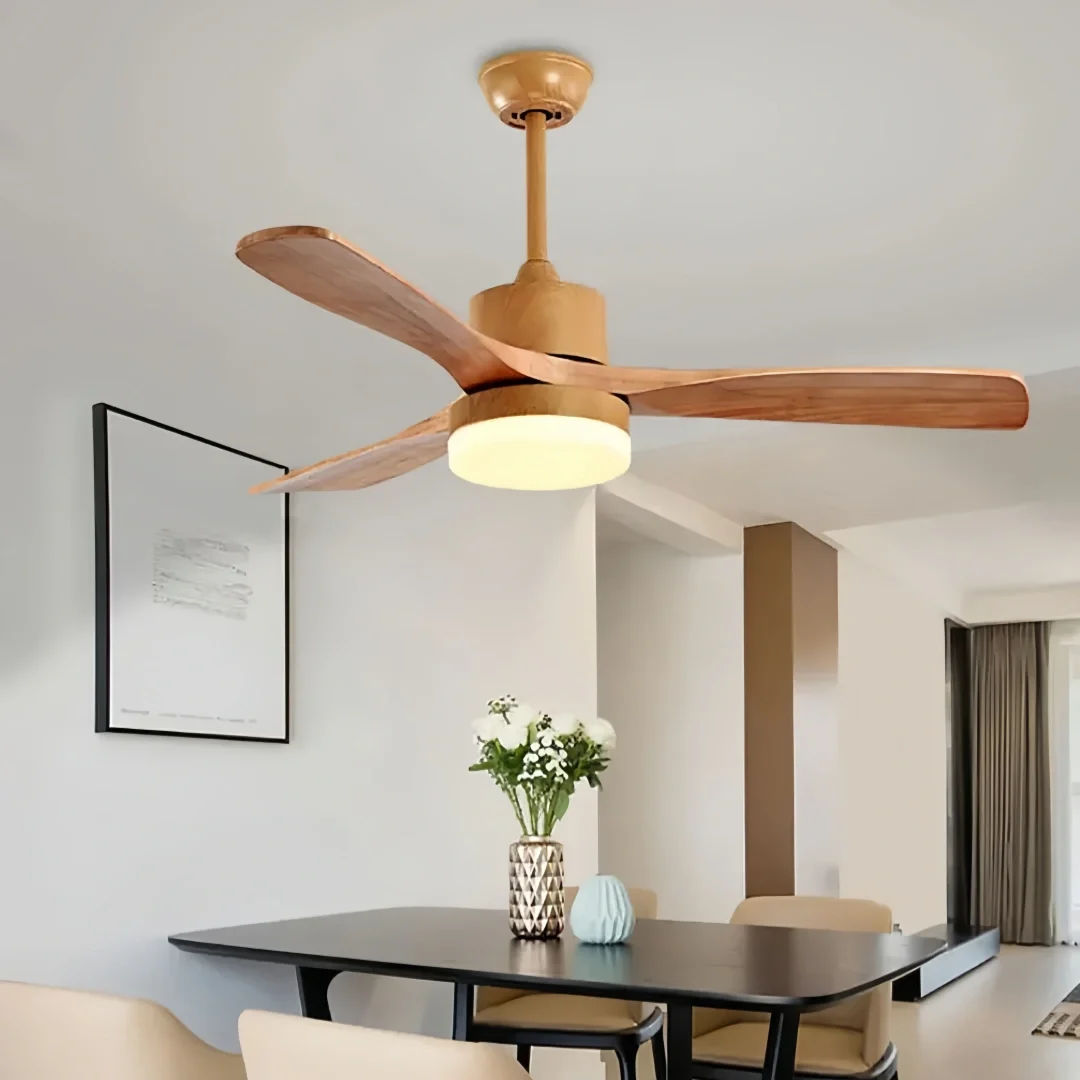 Ventilador de techo con luz de madera silencioso nórdico para salón