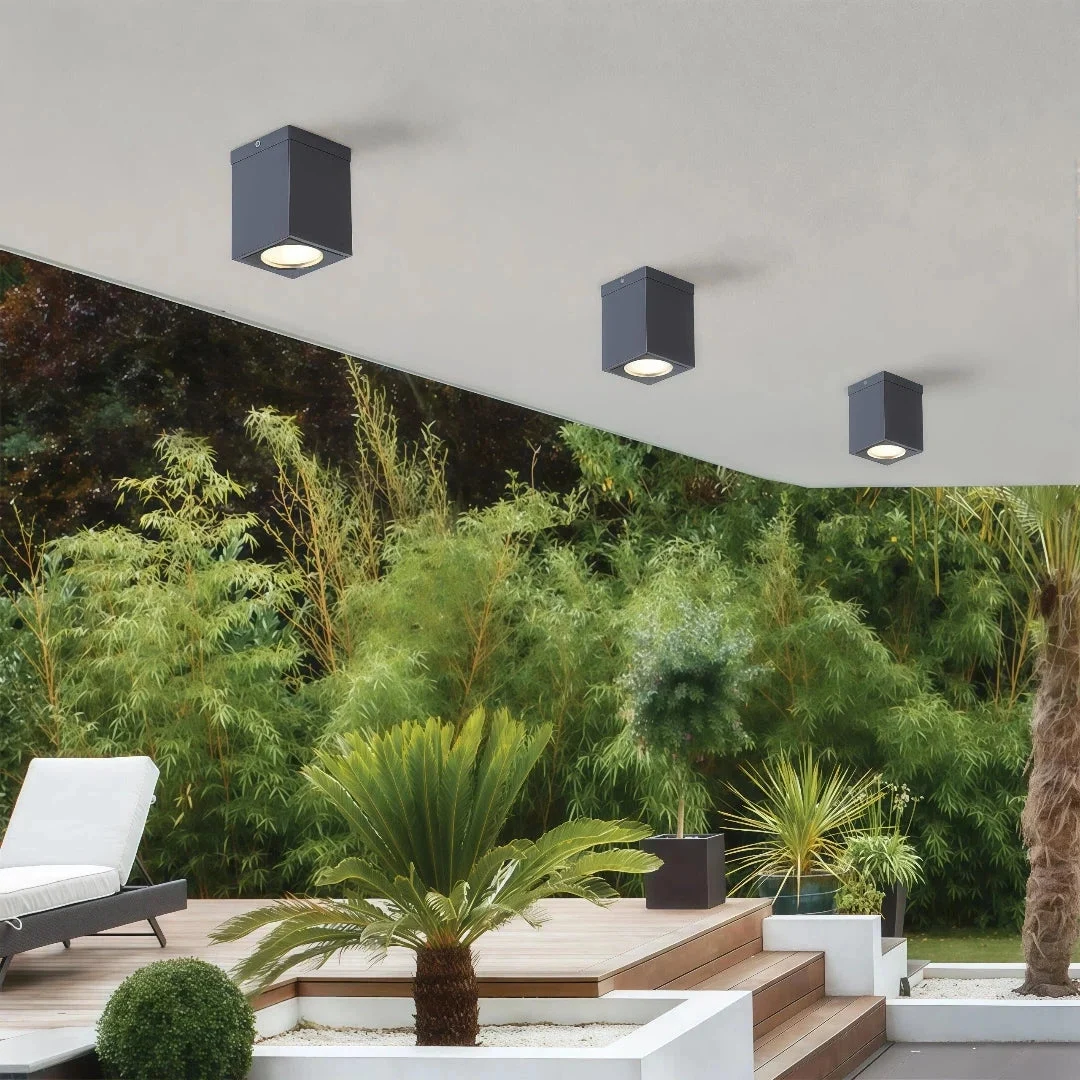 Foco de superficie LED IP65 rectangular negro moderno para pasillo