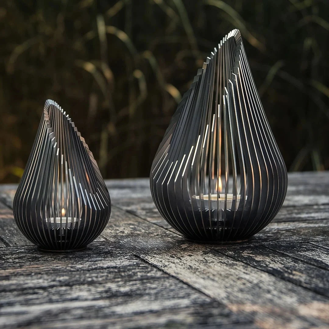 Portavelas de exterior de metal con diseño moderno decorativo