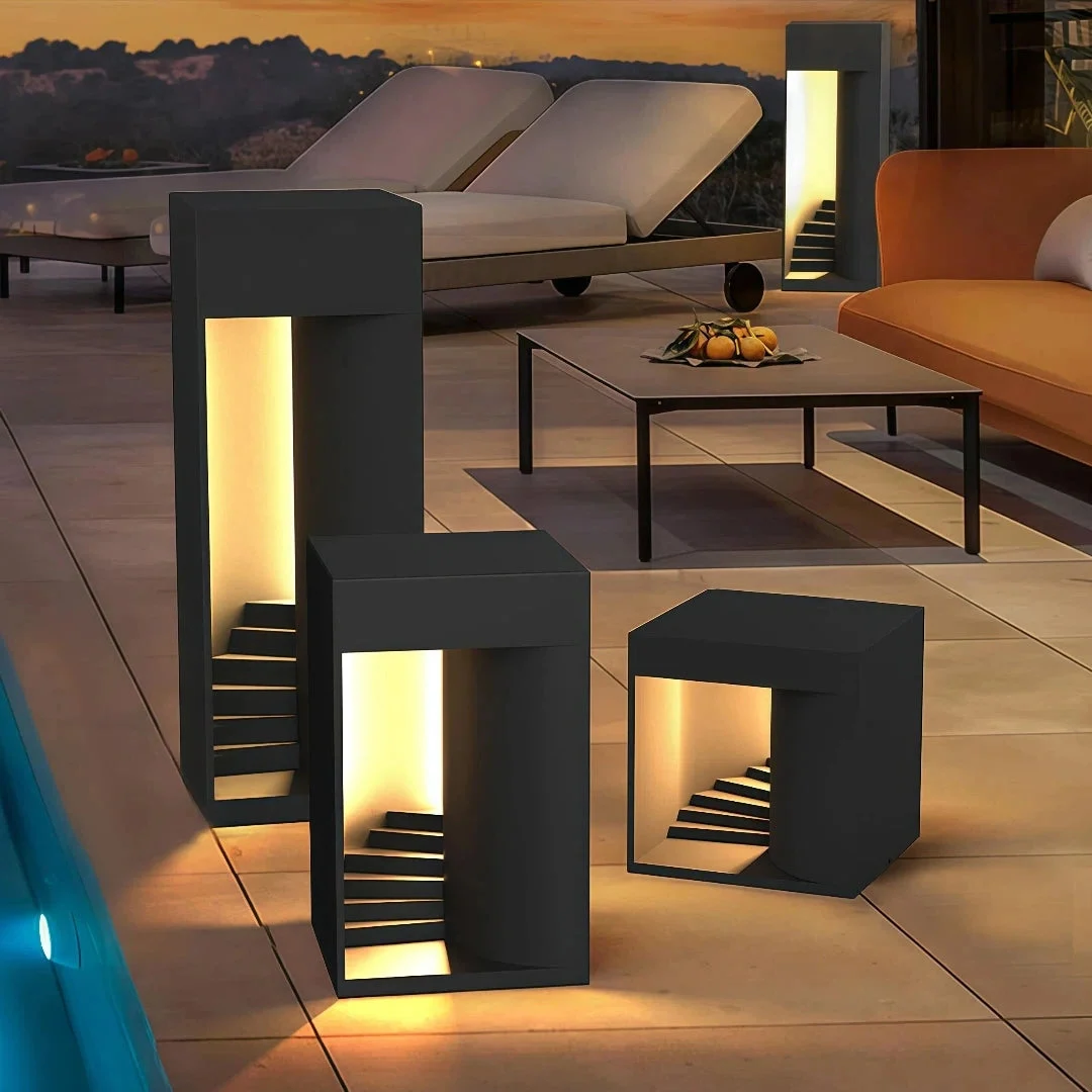 Baliza de jardín exterior negra IP65 rectangular de diseño moderno