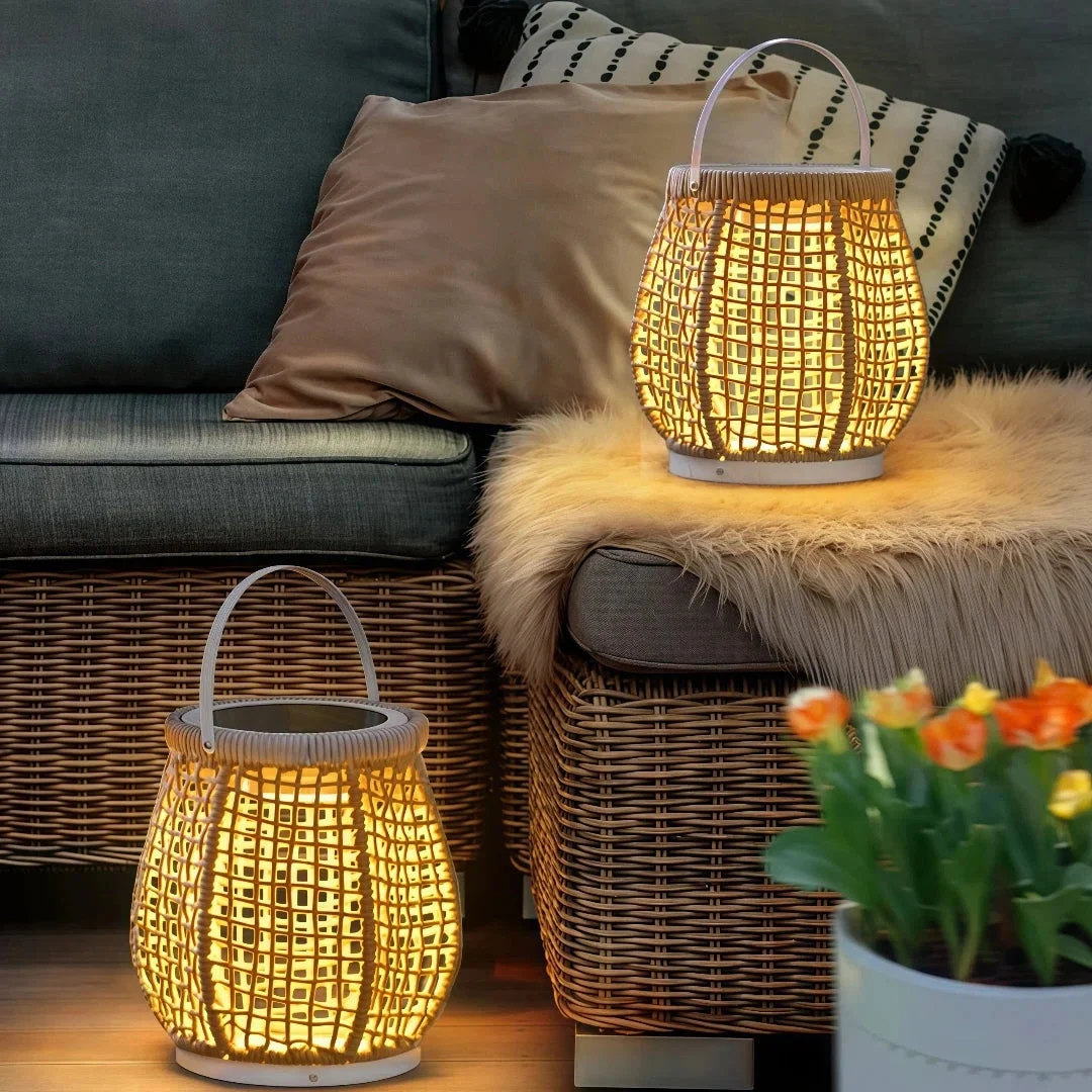 Lámpara de pie solar LED IP65 trenzada portátil para terraza de exterior