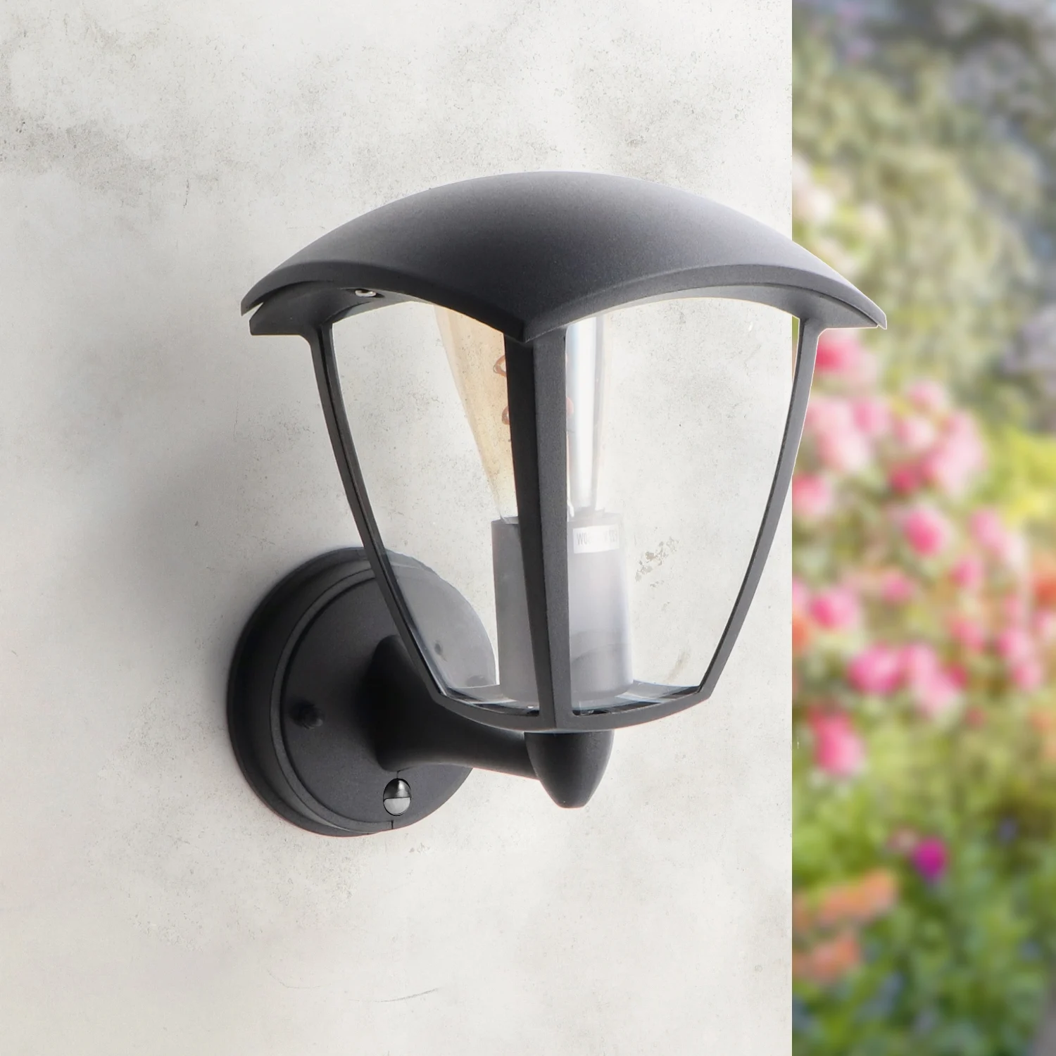 Aplique de pared Negro Ronse con Sensor IP44 1XE27