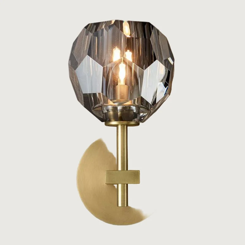 Calyn - Aplique de Cristal y Latón con Diseño Minimalista – Lámpara de Pared de Vidrio Ahumado