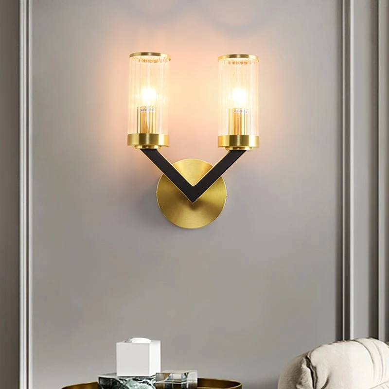 Halvia - Aplique de Pared Creativo en Forma de V con Acabado en Oro - Lámpara para Baño Estilo Mid-Century