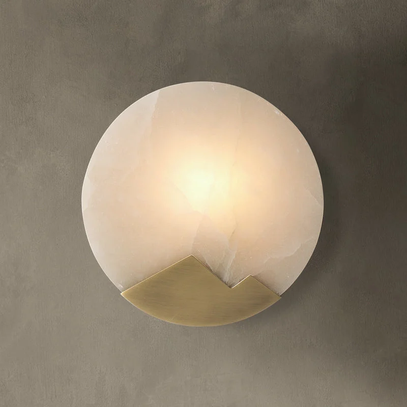 Ormeya - Aplique de Pared Minimalista de Mármol y Latón con Luz LED y Dimmer - Lámpara Moderna para Decoración Interior 20x20cm