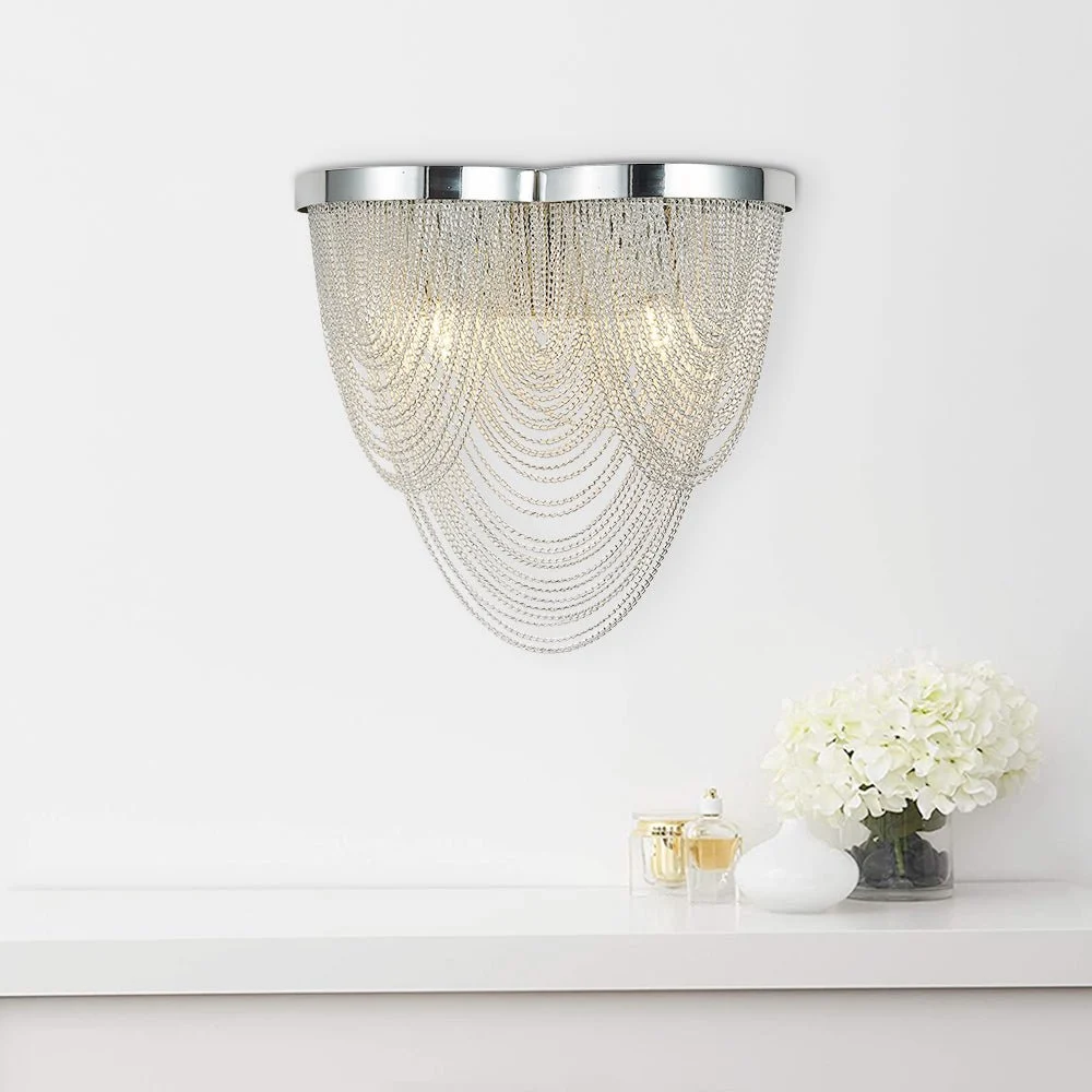 Nireya - Aplique de Pared Moderno de 2 Luces con Diseño de Borlas y Acabado Cromado - Ideal para Dormitorios y Salones