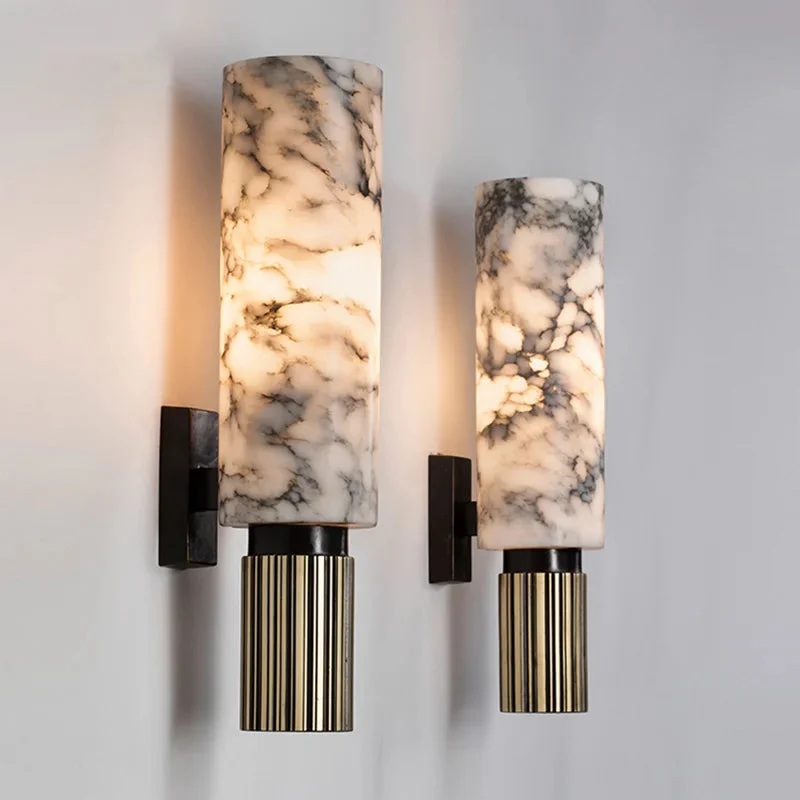 Fyvara - Aplique de Pared de Alabastro natural para Iluminación Elegante en Dormitorio y Salón - Luz Suave y Acogedora