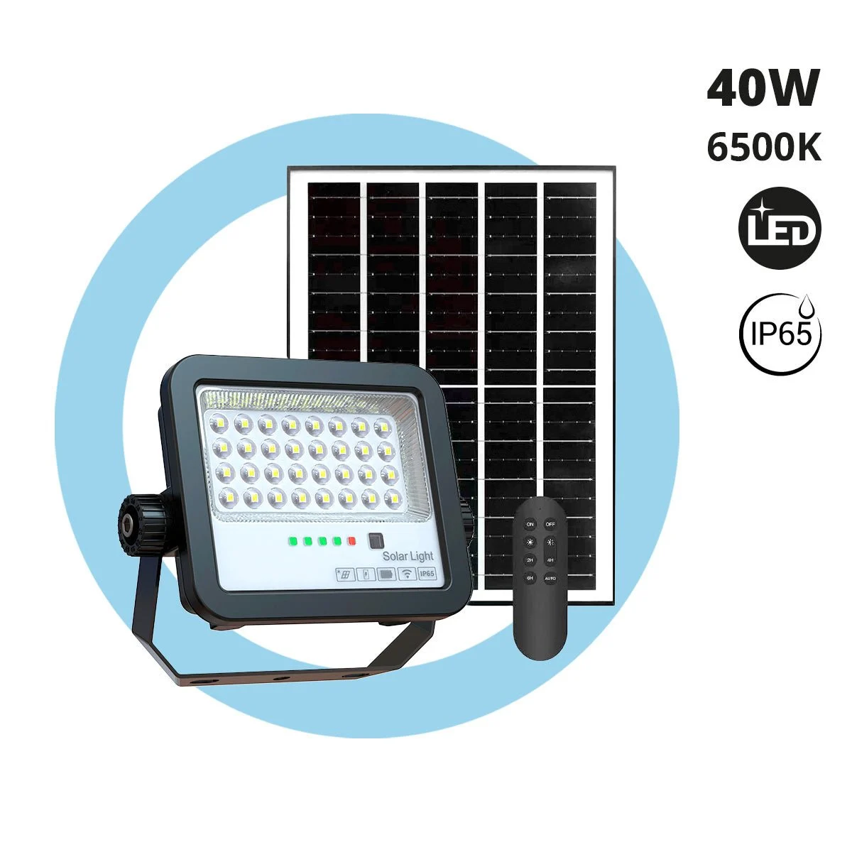 Proyector solar con panel y mando a distancia - 40W - 6500K - IP65