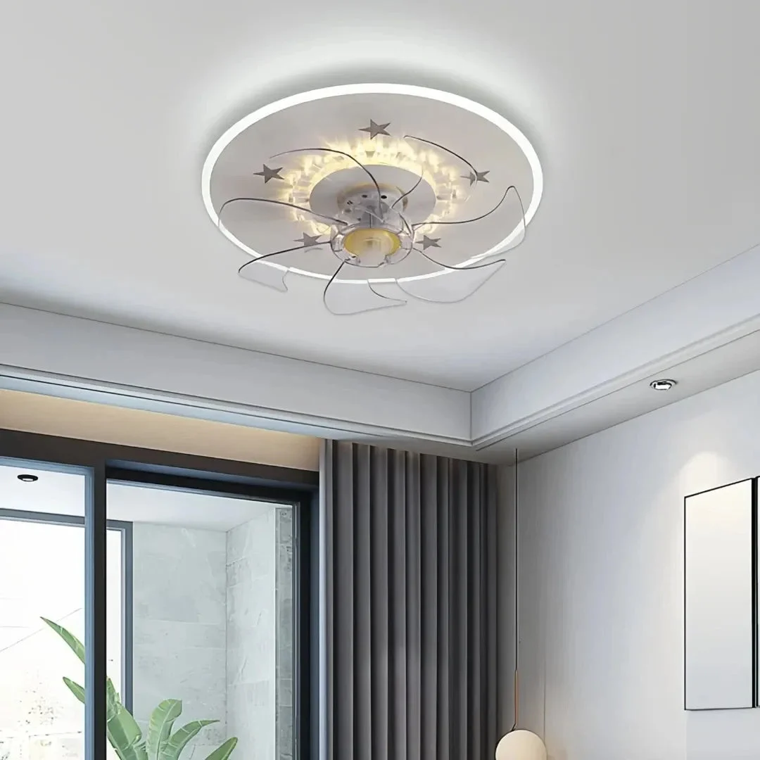 Ventilador de techo redondo con luz LED silencioso diseño moderno para dormitorio