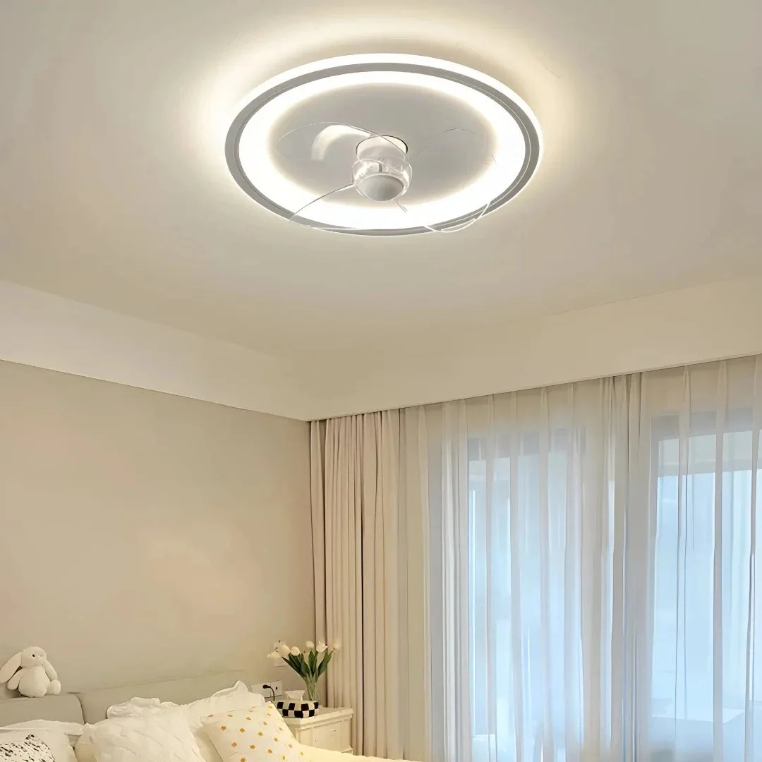 Ventilador de techo silencioso redondo LED regulable blanco moderno para dormitorio