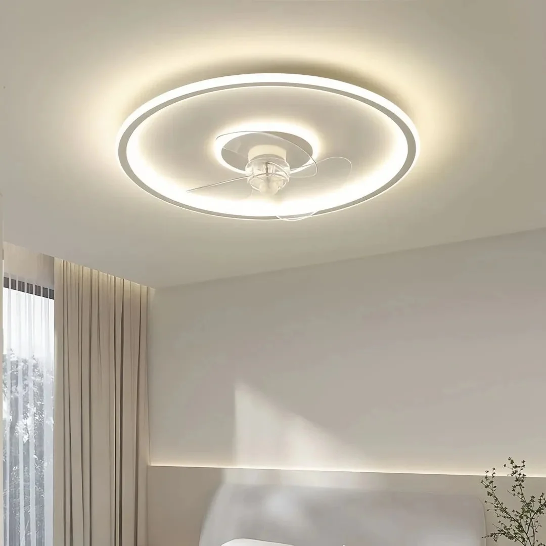 Ventilador de techo moderno silencioso con luz LED regulable para dormitorio