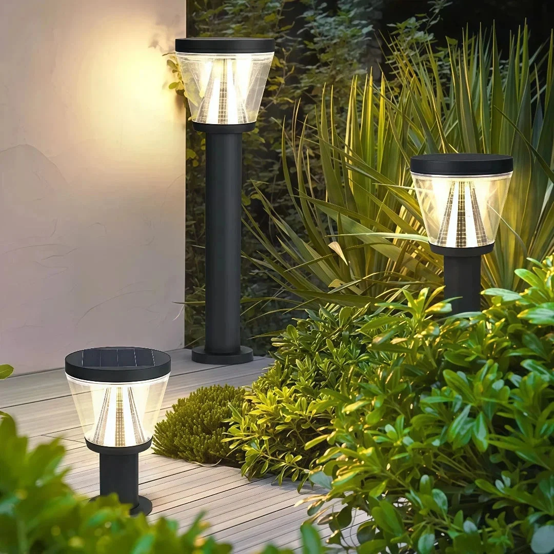 Baliza exterior solar para jardín LED IP65 de metal negra moderna