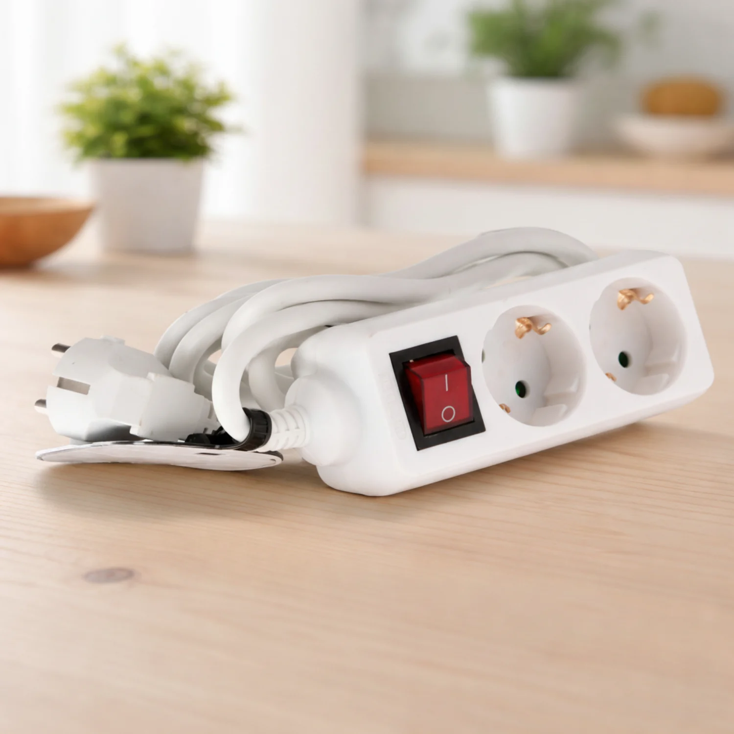 Base Múltiple de 2 Tomas con Interruptor (3×1.5mm) 3 Metros IP20