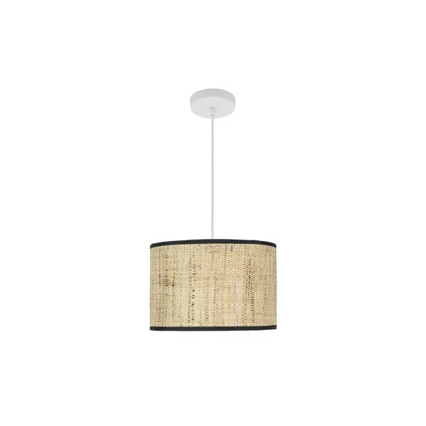 Lámpara Colgante Blanco/Cañizo Oscuro Blanco Cañizo Oscuro Metal / Textil 1xE27