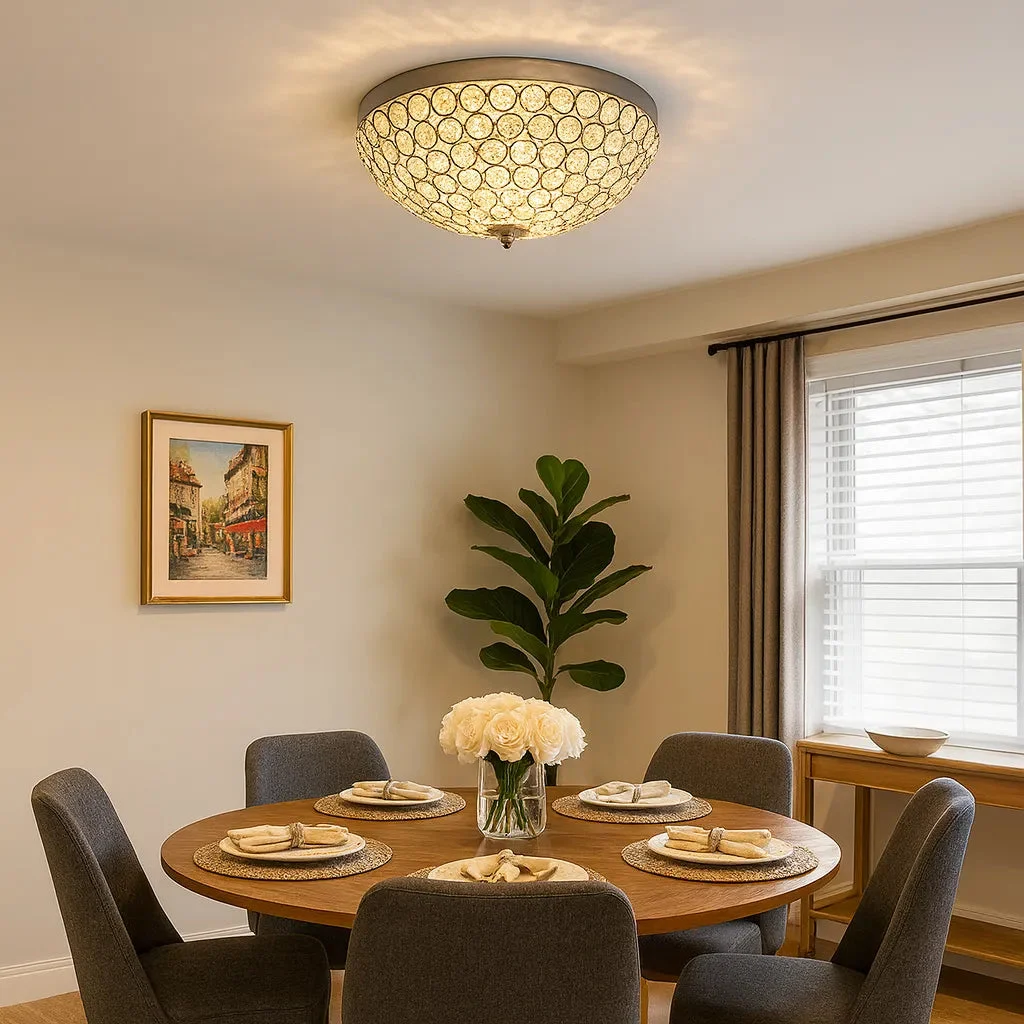 Lámpara de techo de cristal LED elegante semiesférica para comedor