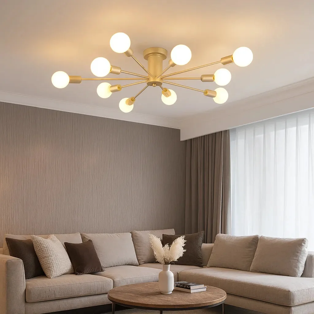 Lámpara de techo Sputnik moderna de metal con LED regulable para salón